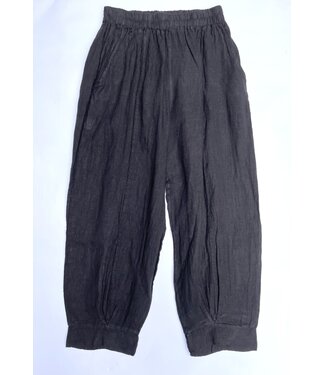 Linen Capri Pants with Gathered Hem - Black