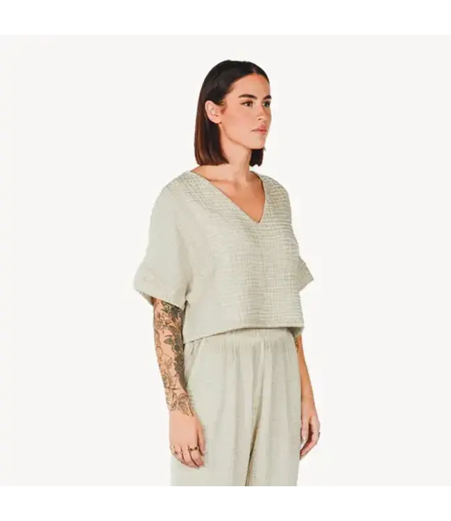 Pokoloko Crinkle V-Neck Crop Top  - O/S  Grey