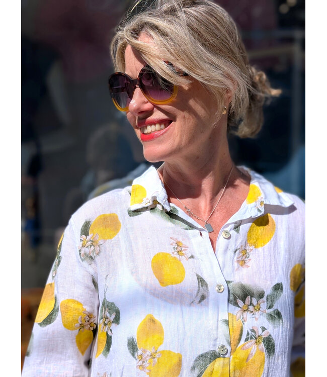 Angela Mara Button Down Shirt Dress - Lemon