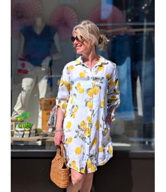 Angela Mara Button Down Shirt Dress - Lemon