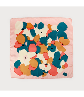 Satin Square Scarf w/Flowers - Pink