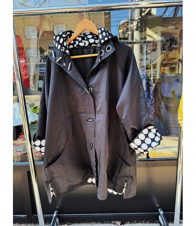 Sportables Turn Cuff Dot Reversible Rain Coat - Black