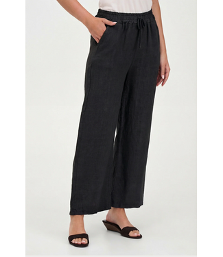 Drawstring Wide Leg Linen Pant - Black