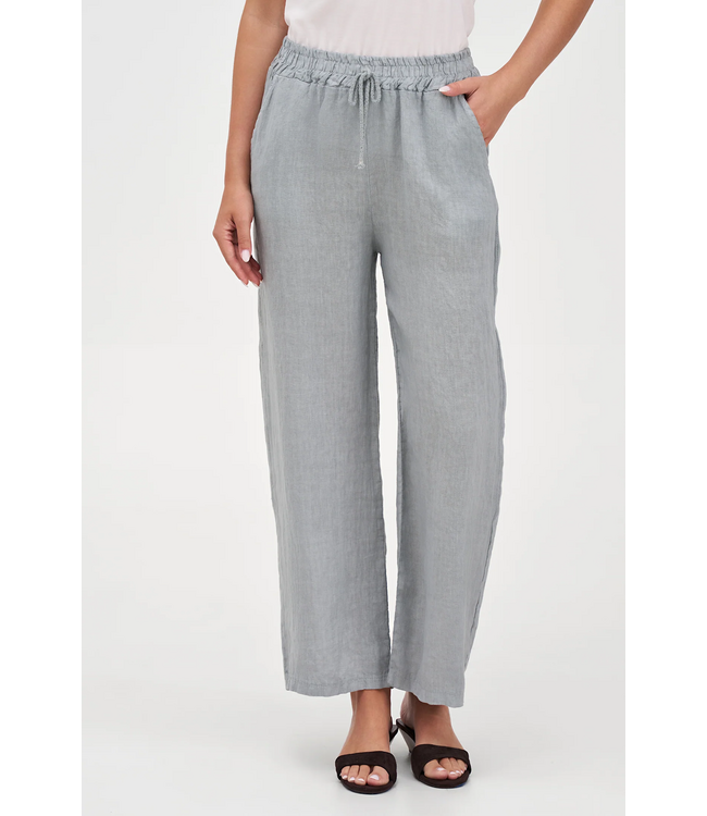Drawstring Wide Leg Linen Pant - Fog