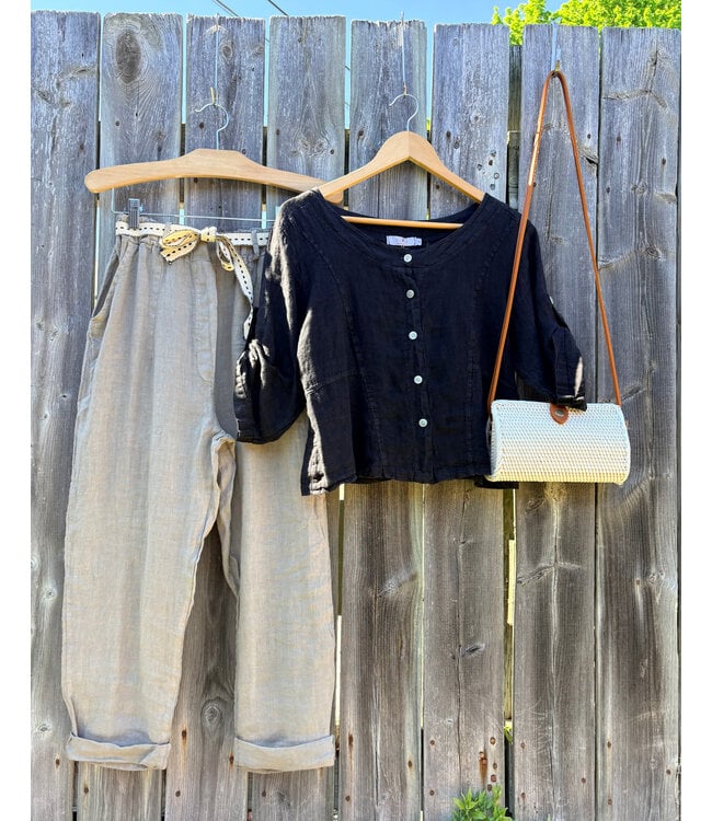 Belted Linen Capri - Truffle