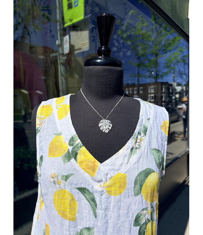 Angela Mara V-Neck Linen Dress - Lemon