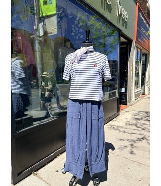 Elastic Waist Linen Capri - Navy