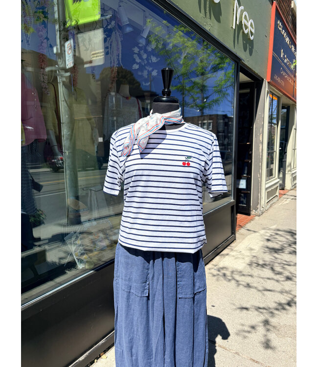 B. Young Crew Neck Tee w/ Cherry - Blue Stripe