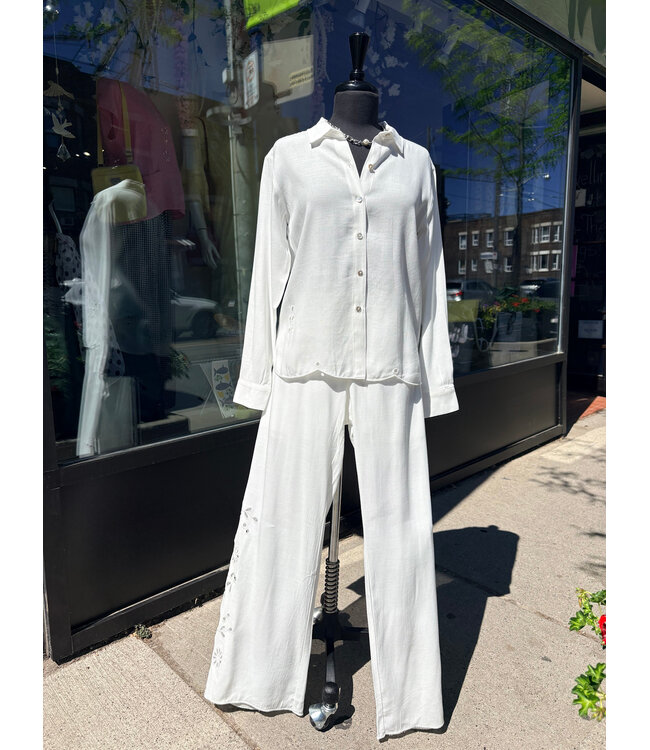 Point Zero Wide Leg Drawstring Eyelet Pant - White