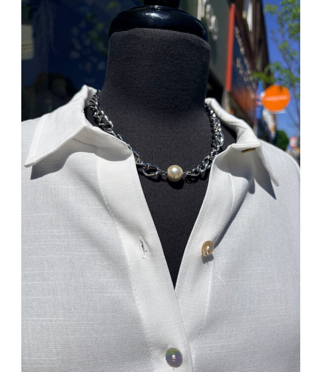 Point Zero Long Sleeve Button Up w/ Eyelets - White