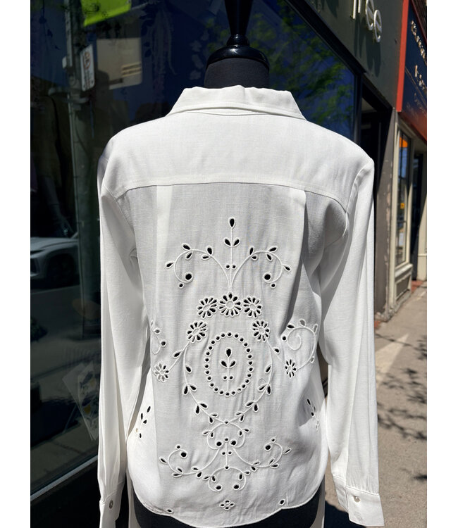 Point Zero Long Sleeve Button Up w/ Eyelets - White