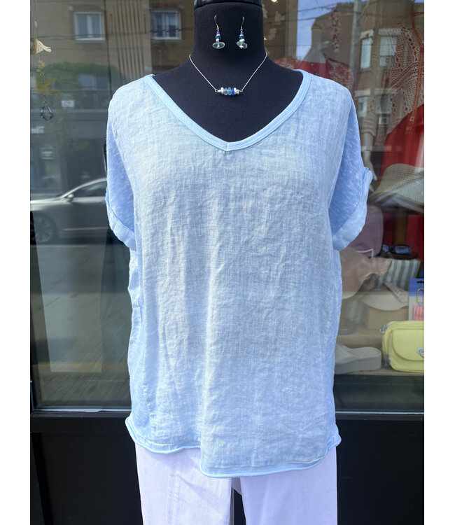 Roll Hem Linen T-Shirt - Cloud