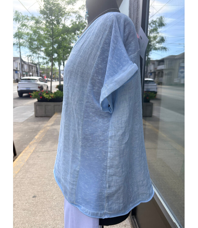 Roll Hem Linen T-Shirt - Cloud
