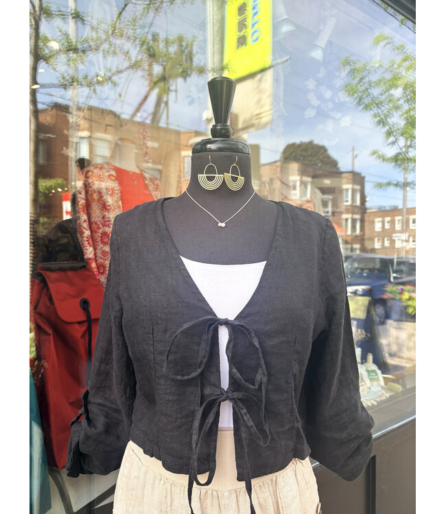 Tie-Up Linen Jacket - Black