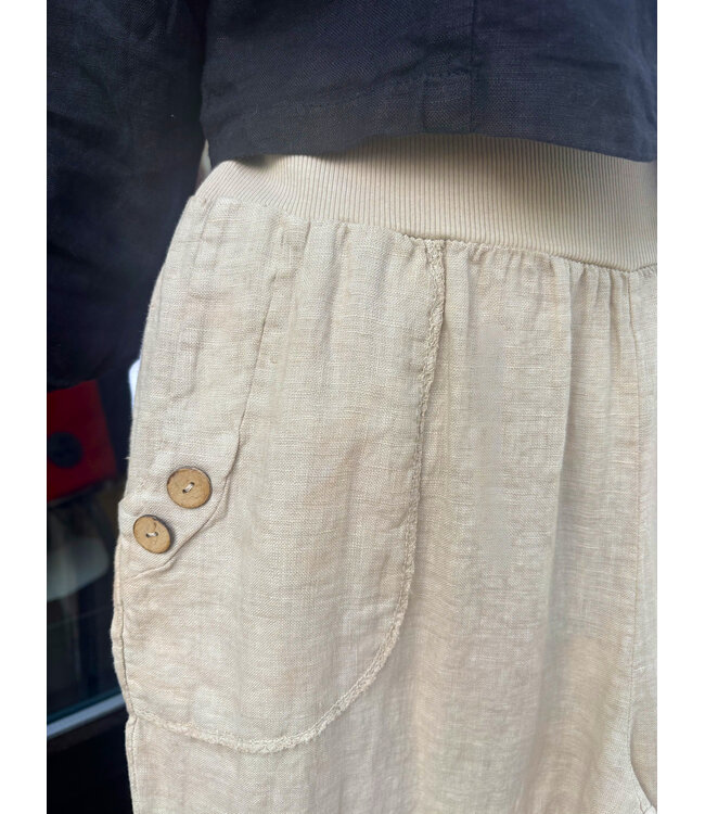 Pull-On Straight Leg Linen Pants - Seashell