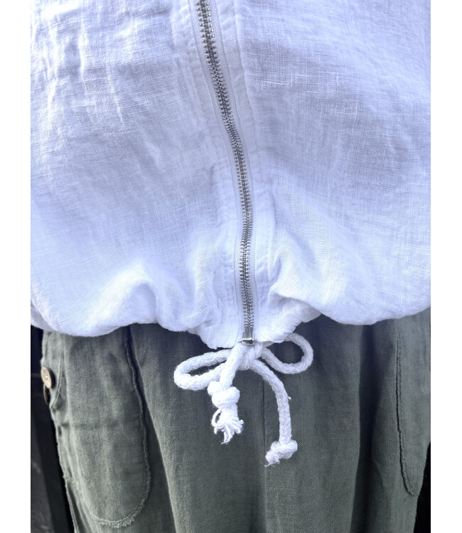 Zip-Up Linen Hoodie - White
