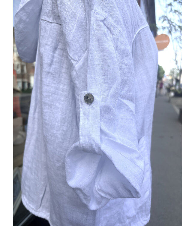 Zip-Up Linen Hoodie - White