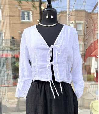 Tie-Up Linen Jacket - White