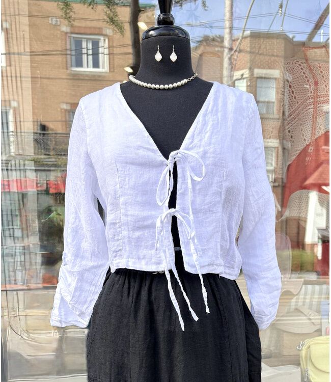 Tie-Up Linen Jacket - White
