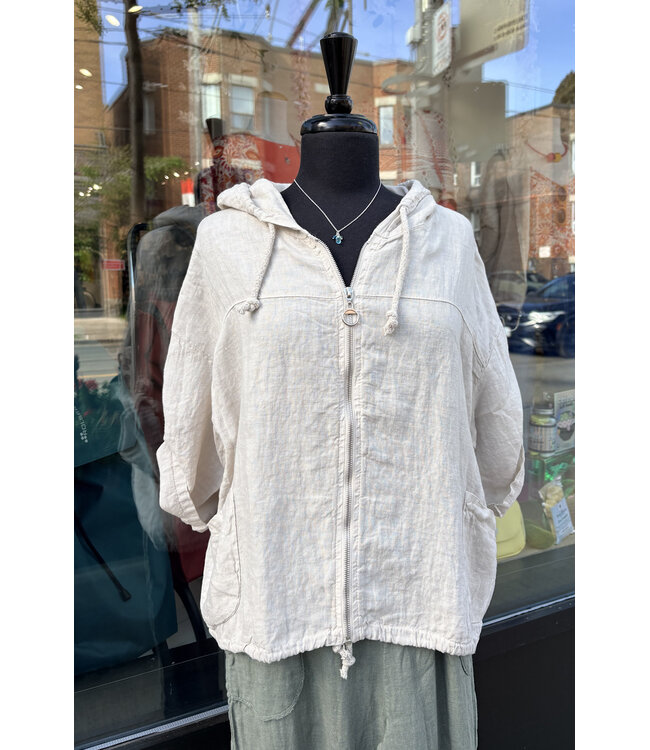Zip-Up Linen Hoodie - Seashell