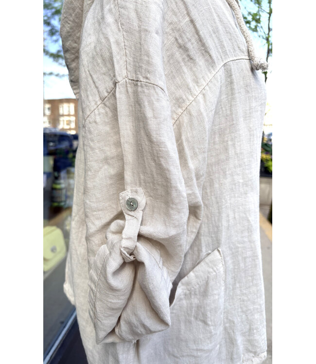 Zip-Up Linen Hoodie - Seashell