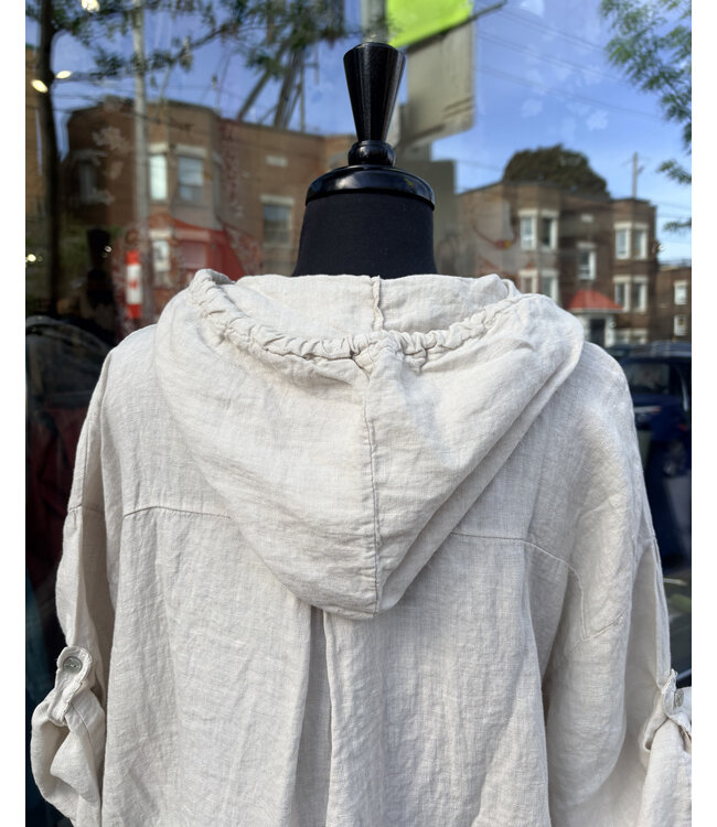 Zip-Up Linen Hoodie - Seashell