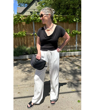 Point Zero Wide Leg Drawstring Eyelet Pant - White