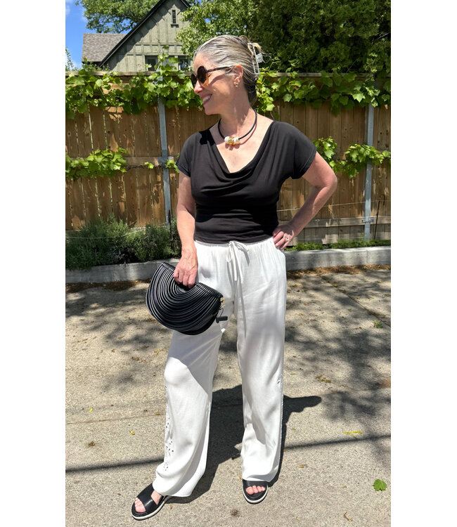 Point Zero Wide Leg Drawstring Eyelet Pant - White