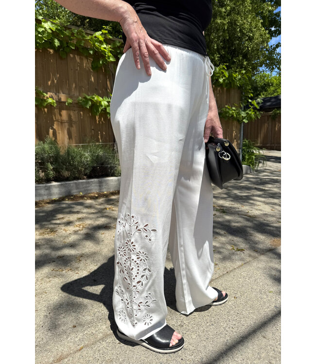Point Zero Wide Leg Drawstring Eyelet Pant - White