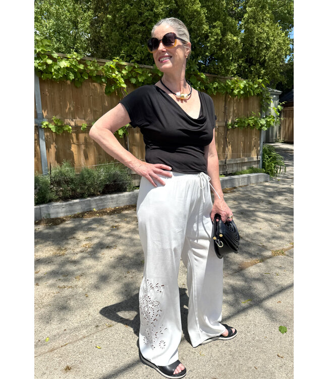 Point Zero Wide Leg Drawstring Eyelet Pant - White