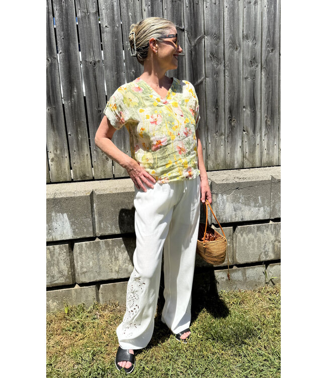 Point Zero Wide Leg Drawstring Eyelet Pant - White