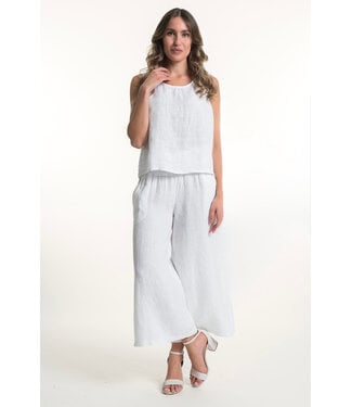 Sleeveless Linen Top w/ Buttons at Back - White