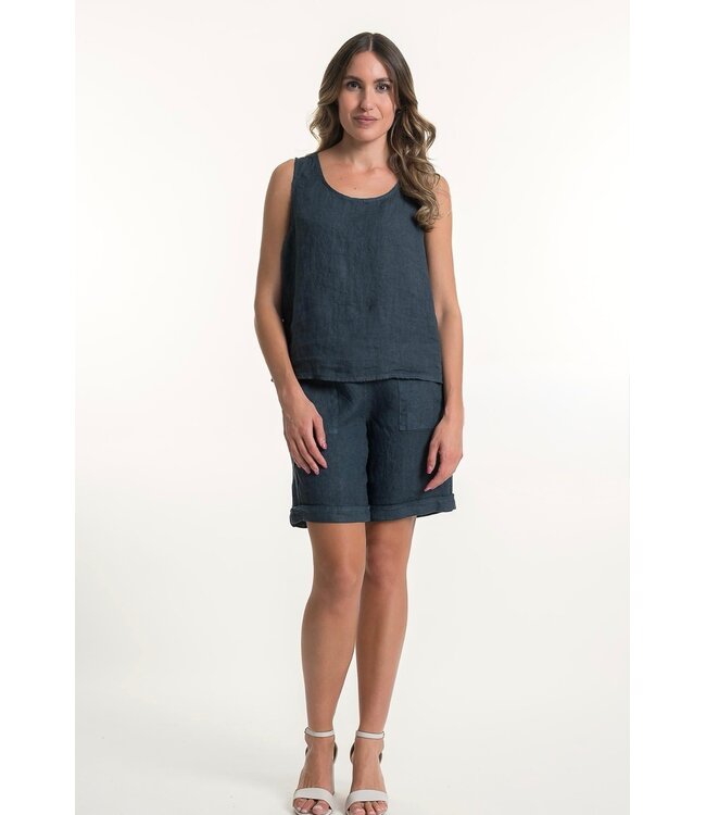 Sleeveless Linen Top w/ Buttons at Back - Slate