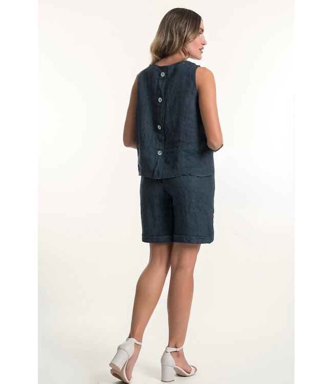 Sleeveless Linen Top w/ Buttons at Back - Slate