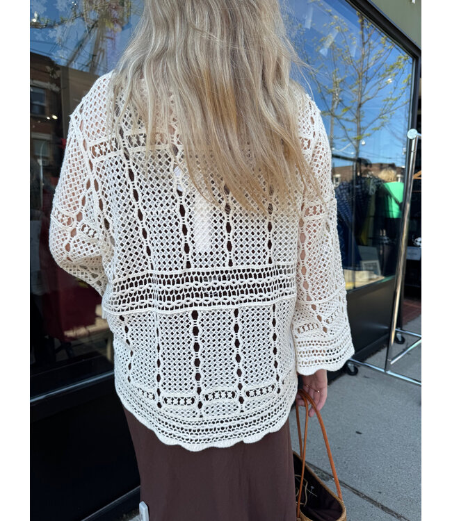 Apricot Crochet Bell Sleeve Top - Stone