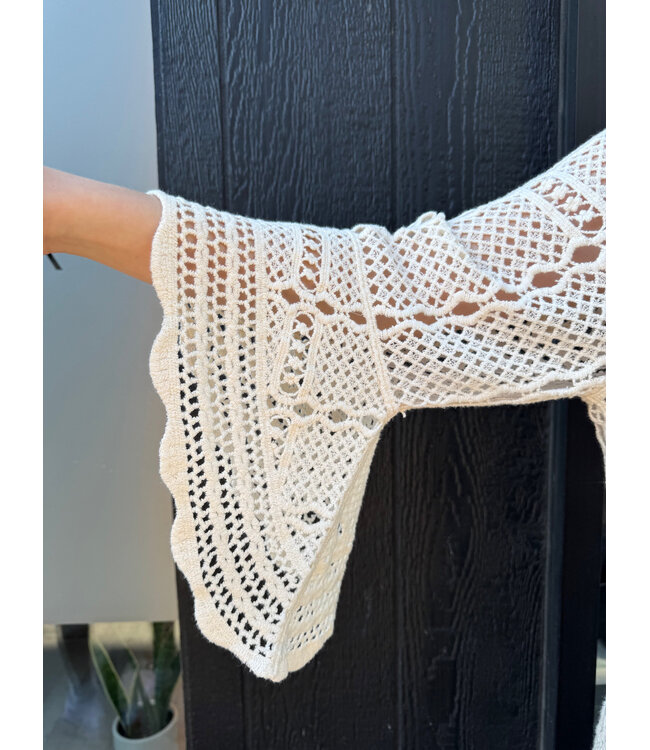 Apricot Crochet Bell Sleeve Top - Stone