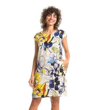 Cap Sleeve Linen Dress - Blue