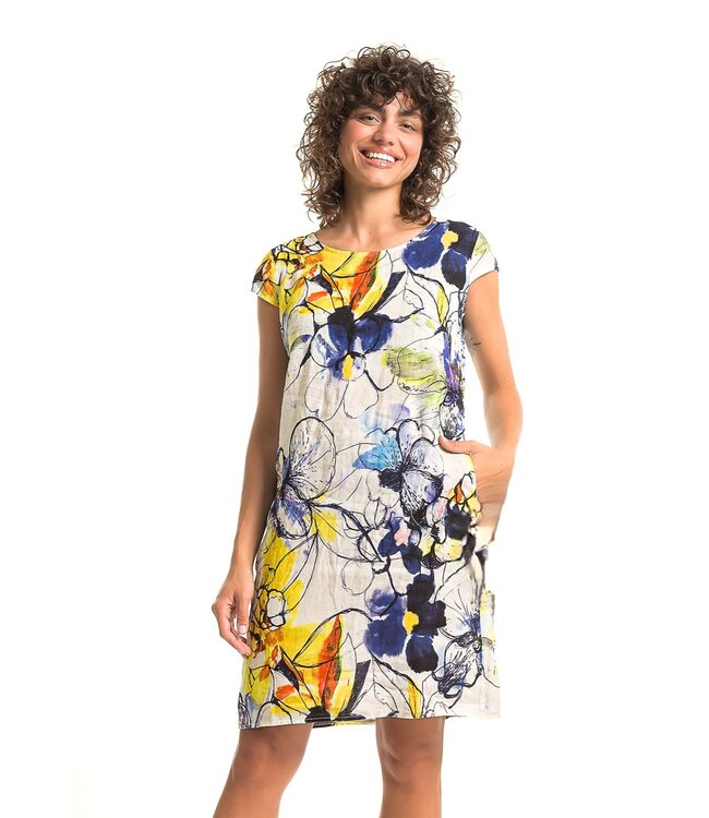 Cap Sleeve Linen Dress - Blue
