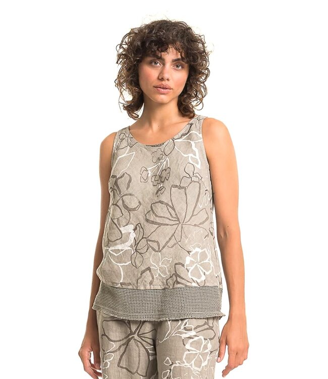 Sleeveless Linen Top w/ Crochet Trim - Fango