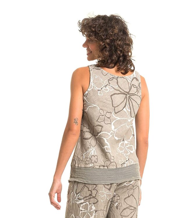 Sleeveless Linen Top w/ Crochet Trim - Fango
