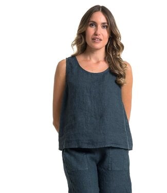 Sleeveless Linen Top w/ Buttons at Back - Slate