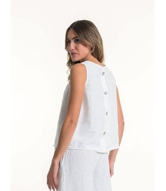 Sleeveless Linen Top w/ Buttons at Back - White