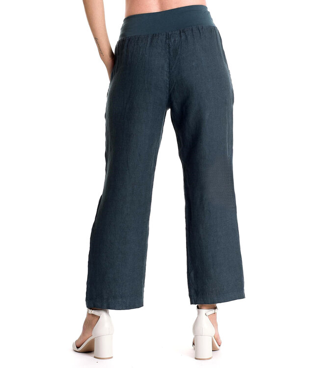 Elastic Waistband Linen Button Pants - Slate