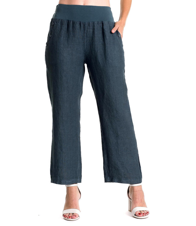 Elastic Waistband Linen Button Pants - Slate
