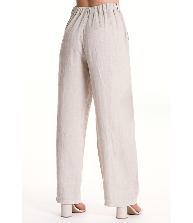 Wide Leg Linen Pants - Beige