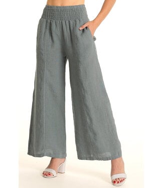 Elastic Waistband Linen Pants - Topo