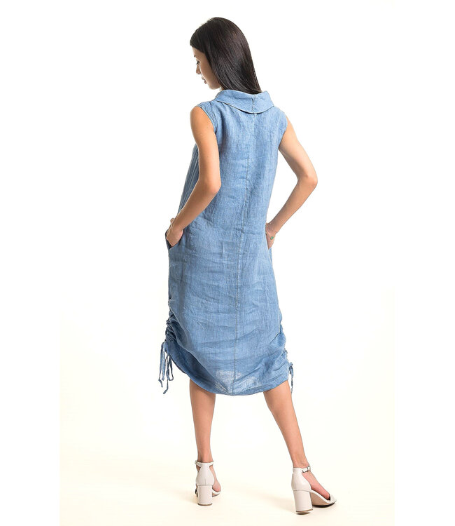 Sleeveless Linen Cowl Neck Dress - Jeans