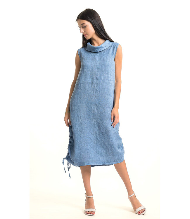 Sleeveless Linen Cowl Neck Dress - Jeans
