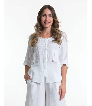 3/4 Sleeve Hi Lo Linen Blouse - White