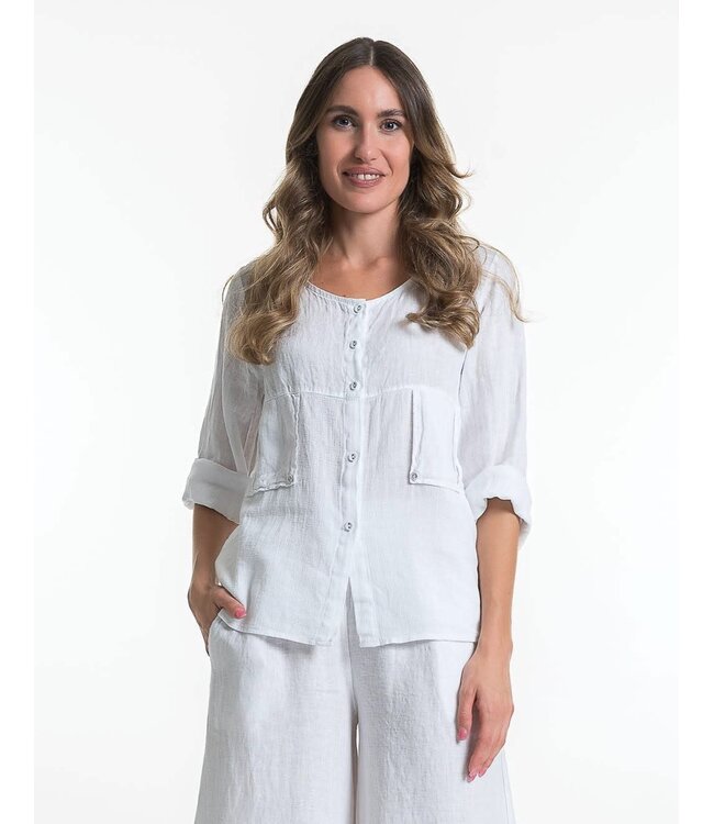 3/4 Sleeve Hi Lo Linen Blouse - White